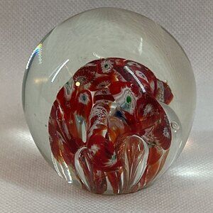 Vintage Norcrest Red & White Millefiori Art Glass Paperweight